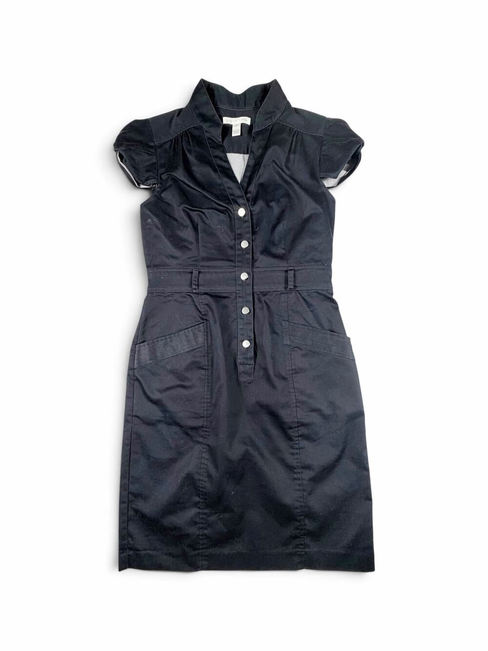 London Times Black Button Front Shirt Dress Cap Sleeve Size 8